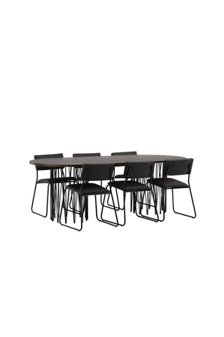 Venture Home Ovalt matbord i sten - Svart / Moccafaner +Kenth Stol - Svart / Svart PU _6