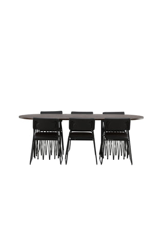 Venture Home Ovalt matbord i sten - Svart / Moccafaner +Kenth Stol - Svart / Svart PU _6