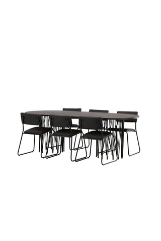 Venture Home Ovalt matbord i sten - Svart / Moccafaner +Kenth Stol - Svart / Svart PU _6