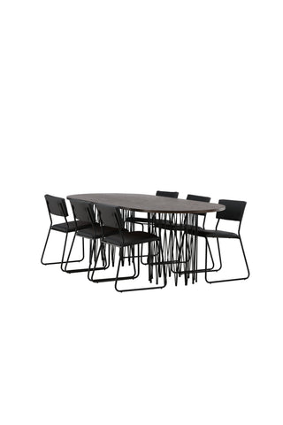 Venture Home Ovalt matbord i sten - Svart / Moccafaner +Kenth Stol - Svart / Svart PU _6