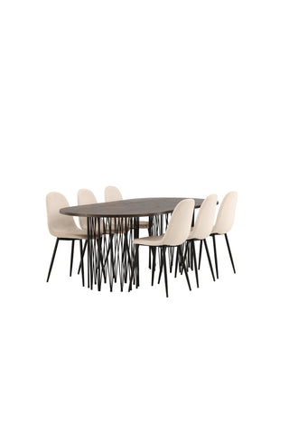 Venture Home Ovalt matbord i sten - Svart / Moccafaner + Polar Matstol - Svarta ben / Beige sammet _6