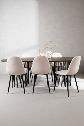 Venture Home Ovalt matbord i sten - Svart / Moccafaner + Polar Matstol - Svarta ben / Beige sammet _6