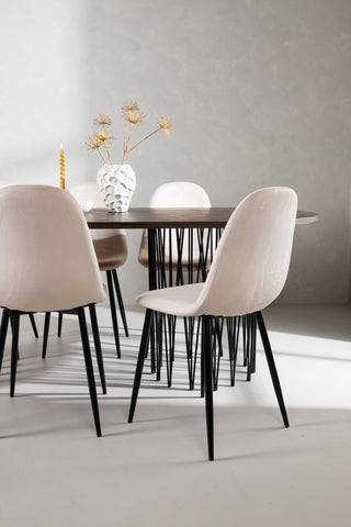 Venture Home Ovalt matbord i sten - Svart / Moccafaner + Polar Matstol - Svarta ben / Beige sammet _6