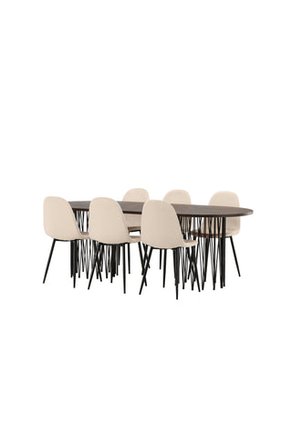 Venture Home Ovalt matbord i sten - Svart / Moccafaner + Polar Matstol - Svarta ben / Beige sammet _6
