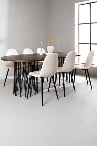 Venture Home Ovalt matbord i sten - Svart / Moccafaner + Polar Matstol - Svarta ben / Beige sammet _6