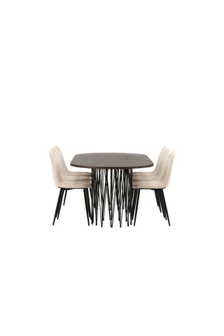 Venture Home Ovalt matbord i sten - Svart / Moccafaner + Polar Matstol - Svarta ben / Beige sammet _6