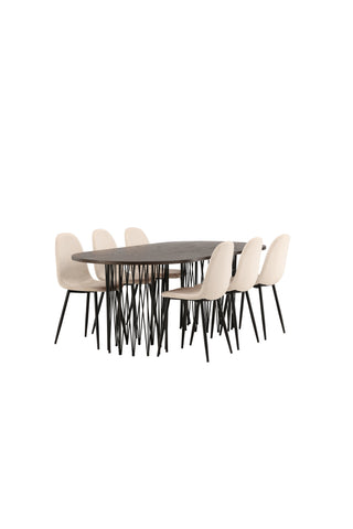 Venture Home Ovalt matbord i sten - Svart / Moccafaner + Polar Matstol - Svarta ben / Beige sammet _6