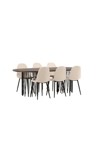 Venture Home Ovalt matbord i sten - Svart / Moccafaner + Polar Matstol - Svarta ben / Beige sammet _6