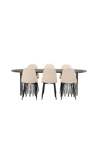 Venture Home Ovalt matbord i sten - Svart / Moccafaner + Polar Matstol - Svarta ben / Beige sammet _6