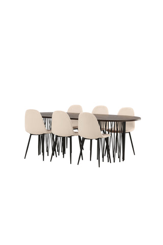 Venture Home Ovalt matbord i sten - Svart / Moccafaner + Polar Matstol - Svarta ben / Beige sammet _6