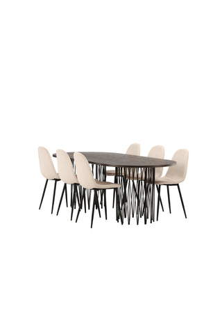 Venture Home Ovalt matbord i sten - Svart / Moccafaner + Polar Matstol - Svarta ben / Beige sammet _6