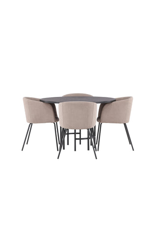 Venture Home Copenhagen Matbord - Svart / Svart Faner +Berit Stol - Svart / Beige Sammet _4