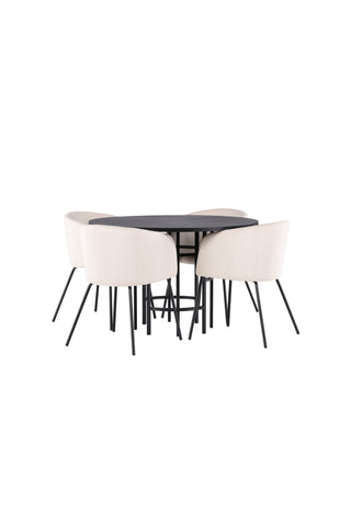 Venture Home Copenhagen Matbord - Svart / Svart Faner +Berit Stol - Svart / Beige Sammet _4