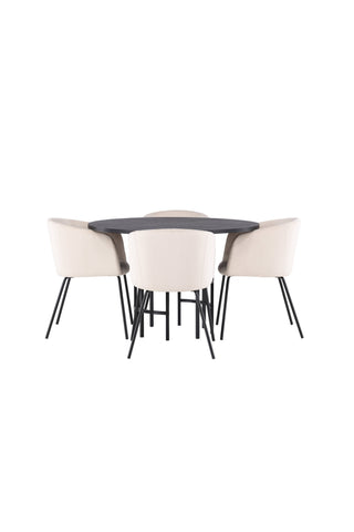 Venture Home Copenhagen Matbord - Svart / Svart Faner +Berit Stol - Svart / Beige Sammet _4