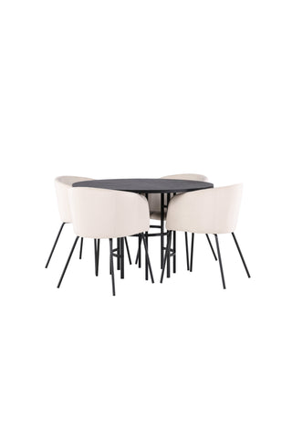 Venture Home Copenhagen Matbord - Svart / Svart Faner +Berit Stol - Svart / Beige Sammet _4