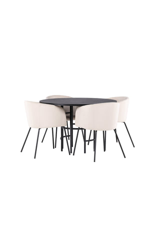 Venture Home Copenhagen Matbord - Svart / Svart Faner +Berit Stol - Svart / Beige Sammet _4