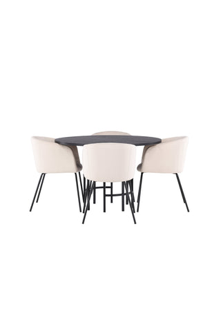 Venture Home Copenhagen Matbord - Svart / Svart Faner +Berit Stol - Svart / Beige Sammet _4