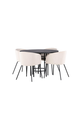 Venture Home Copenhagen Matbord - Svart / Svart Faner +Berit Stol - Svart / Beige Sammet _4
