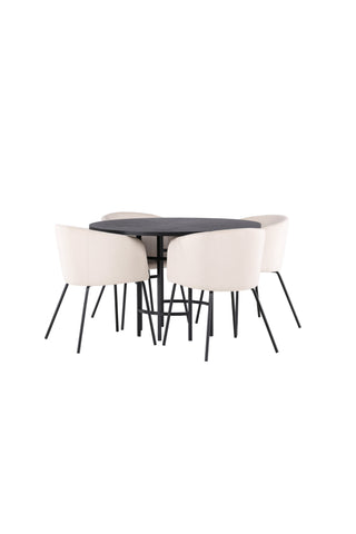 Venture Home Copenhagen Matbord - Svart / Svart Faner +Berit Stol - Svart / Beige Sammet _4