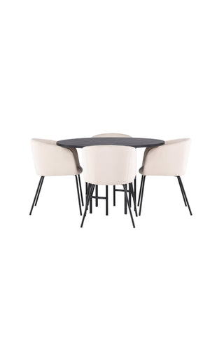 Venture Home Copenhagen Matbord - Svart / Svart Faner +Berit Stol - Svart / Beige Sammet _4