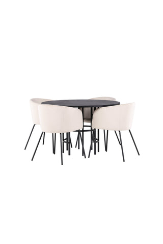 Venture Home Copenhagen Matbord - Svart / Svart Faner +Berit Stol - Svart / Beige Sammet _4