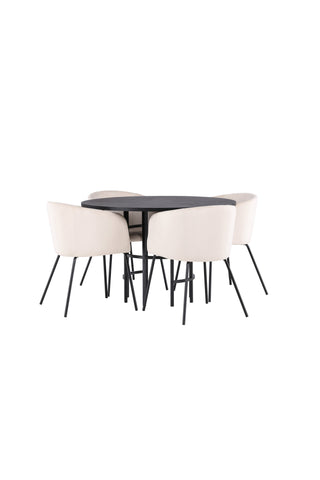 Venture Home Copenhagen Matbord - Svart / Svart Faner +Berit Stol - Svart / Beige Sammet _4