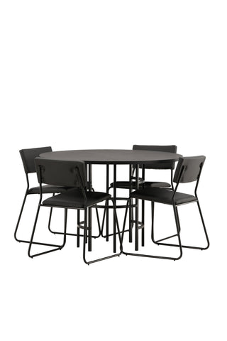 Venture Home Copenhagen Matbord - Svart / Svart Faner +Kenth Stol - Svart / Svart PU _4