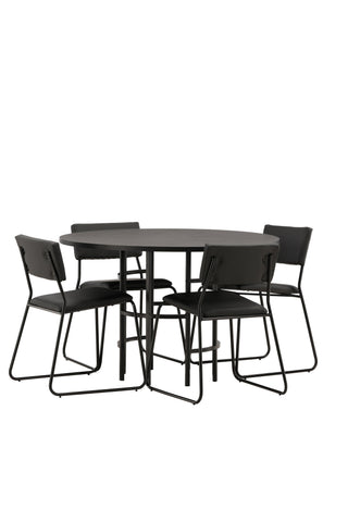 Venture Home Copenhagen Matbord - Svart / Svart Faner +Kenth Stol - Svart / Svart PU _4