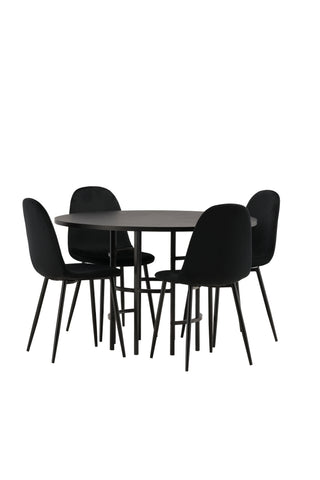 Venture Home Köpenhamn Matbord - Svart / Svart faner + Polar Matstol - Svarta ben / Svart sammet _4