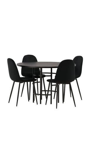Venture Home Köpenhamn Matbord - Svart / Svart faner + Polar Matstol - Svarta ben / Svart sammet _4