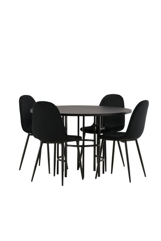 Venture Home Köpenhamn Matbord - Svart / Svart faner + Polar Matstol - Svarta ben / Svart sammet _4