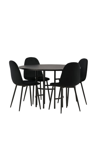 Venture Home Köpenhamn Matbord - Svart / Svart faner + Polar Matstol - Svarta ben / Svart sammet _4