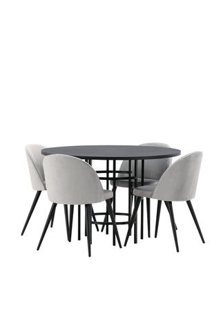 Venture Home Copenhagen Matbord - Svart / Svart faner + Matstol i sammet - Ljusgrå / Svart _4