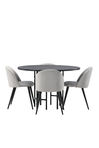 Venture Home Copenhagen Matbord - Svart / Svart faner + Matstol i sammet - Ljusgrå / Svart _4