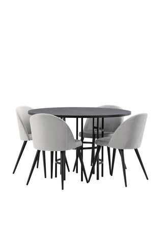 Venture Home Copenhagen Matbord - Svart / Svart faner + Matstol i sammet - Ljusgrå / Svart _4