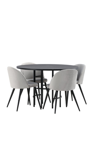 Venture Home Copenhagen Matbord - Svart / Svart faner + Matstol i sammet - Ljusgrå / Svart _4