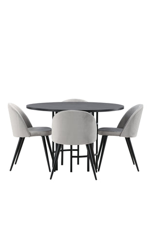 Venture Home Copenhagen Matbord - Svart / Svart faner + Matstol i sammet - Ljusgrå / Svart _4