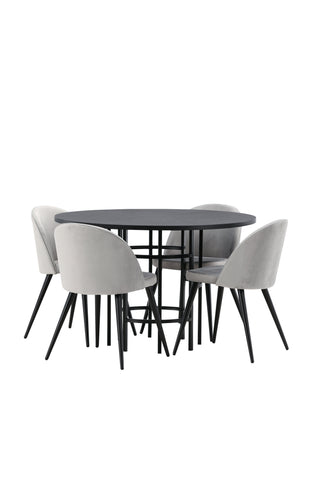 Venture Home Copenhagen Matbord - Svart / Svart faner + Matstol i sammet - Ljusgrå / Svart _4