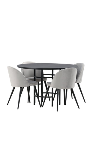 Venture Home Copenhagen Matbord - Svart / Svart faner + Matstol i sammet - Ljusgrå / Svart _4