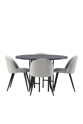 Venture Home Copenhagen Matbord - Svart / Svart faner + Matstol i sammet - Ljusgrå / Svart _4