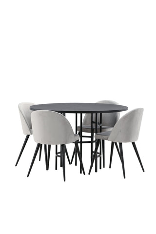 Venture Home Copenhagen Matbord - Svart / Svart faner + Matstol i sammet - Ljusgrå / Svart _4