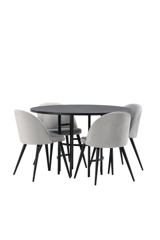 Venture Home Copenhagen Matbord - Svart / Svart faner + Matstol i sammet - Ljusgrå / Svart _4