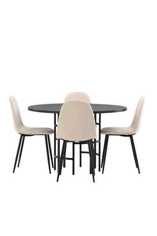 Venture Home Köpenhamn Matbord - Svart / Svart Faner + Polar Matstol - Svarta ben / Beige sammet _4