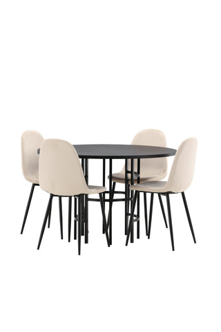 Venture Home Köpenhamn Matbord - Svart / Svart Faner + Polar Matstol - Svarta ben / Beige sammet _4