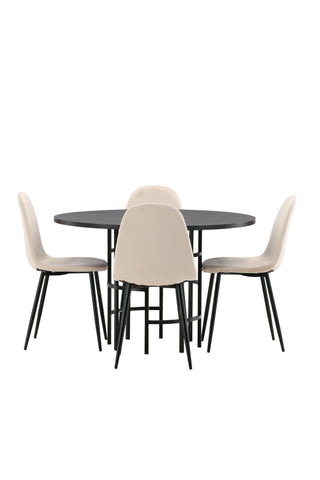 Venture Home Köpenhamn Matbord - Svart / Svart Faner + Polar Matstol - Svarta ben / Beige sammet _4