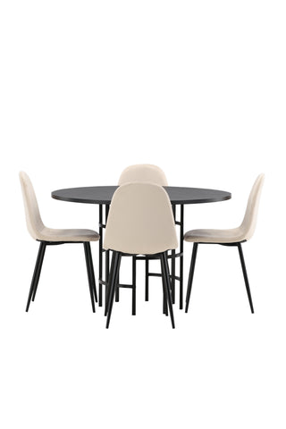Venture Home Köpenhamn Matbord - Svart / Svart Faner + Polar Matstol - Svarta ben / Beige sammet _4