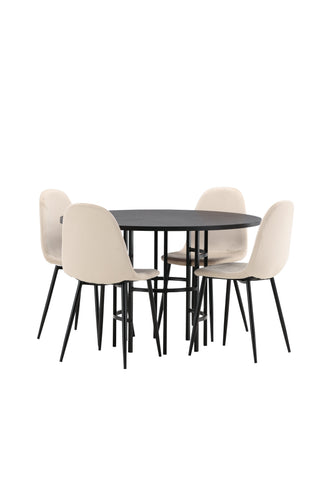 Venture Home Köpenhamn Matbord - Svart / Svart Faner + Polar Matstol - Svarta ben / Beige sammet _4