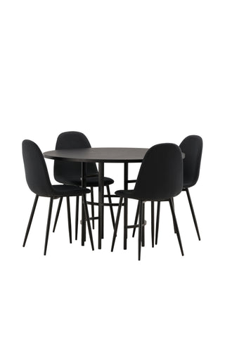 Venture Home Copenhagen Matbord - Svart / Svart fanér +Polar Matstol - Svarta Ben - Svart Tyg _4