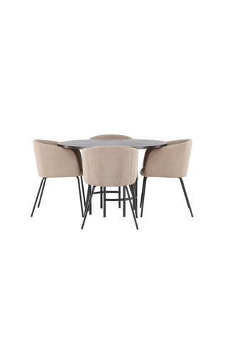 Venture Home Copenhagen Matbord - Svart / Moccafaner +Berit Stol - Svart / Beige sammet _4