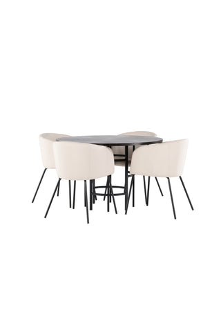 Venture Home Copenhagen Matbord - Svart / Moccafaner +Berit Stol - Svart / Beige sammet _4